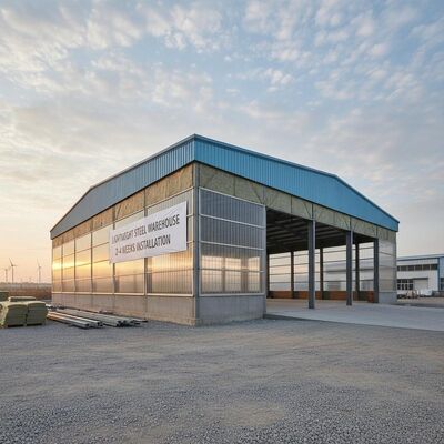 Niestandardowy Q355B surowiec stalowy prefabrykowany magazyn stalowy z grubością paneli kanapkowej 50-200 mm i odpornością na trzęsienia ziemi klasy 8