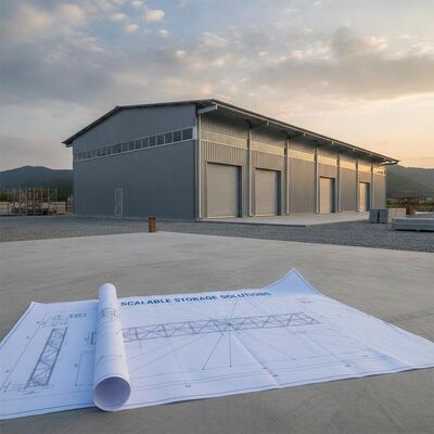 Kupujący rysuje plan magazynu o konstrukcji metalowej z betonowym fundamentem przeznaczonym dla skalowalnych rozwiązań magazynowych