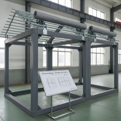 Projekt stalowej konstrukcji w formie rysunku CAD z ręcznym lub elektrycznym mechanizmem chowania, z ceownikami cynkowanymi ogniowo ze stali Q235 przeznaczonymi do montażu